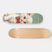 Süßes, entzückendes weißes Kätzchen mit Fliege Skateboard (Horizontal)