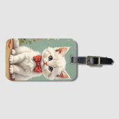 Süßes, entzückendes weißes Katze mit Fliege Gepäckanhänger (Vorderseite (Horizontal))