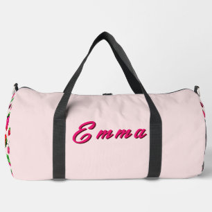 Süßes Erdbeer-Fruchtmuster mit individuellem Namen Duffle Bag