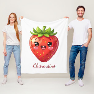 Süßes Erdbeer-Kawaii-Monogramm Fleecedecke
