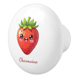 Süßes Erdbeer-Kawaii-Monogramm Keramikknauf