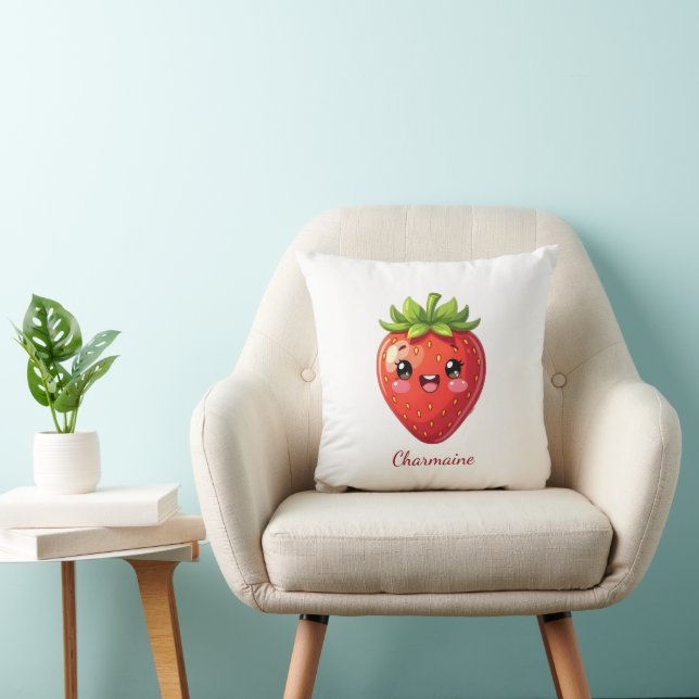 Süßes Erdbeer-Kawaii-Monogramm Kissen (Stuhl )
