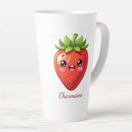 Süßes Erdbeer-Kawaii-Monogramm Milchtasse (Rechte Ecke)