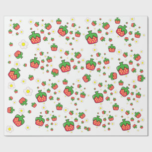 Süßes Erdbeer- und weiße Gänseblümchen-Muster-Wrap Geschenkpapier
