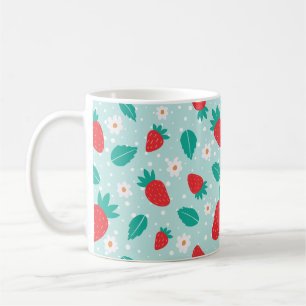Süßes Erdbeerblütenmuster auf Türkis Kaffeetasse