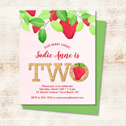 Süßes Erdbeeren 2. Geburtstag Einladung