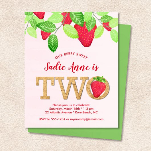 Süßes Erdbeeren 2. Geburtstag Einladung
