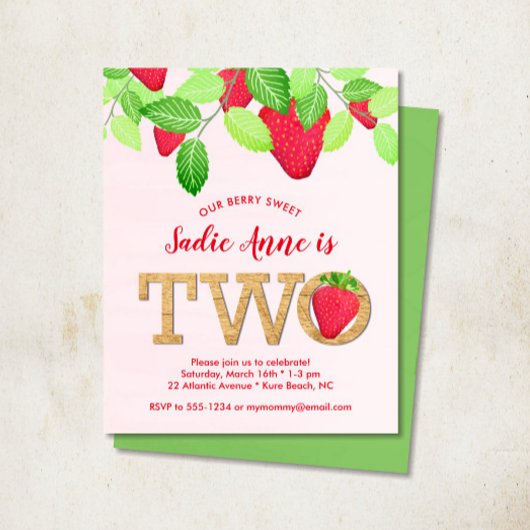 Süßes Erdbeeren 2. Geburtstag Einladung