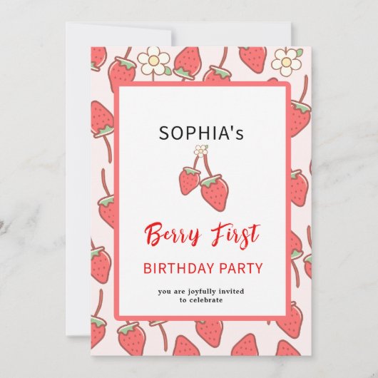 Süßes Erdbeeren & Blossom Einladung (Vorderseite)