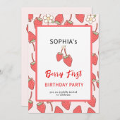 Süßes Erdbeeren & Blossom Einladung (Vorne/Hinten)