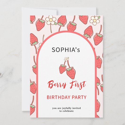 Süßes Erdbeeren & Blossom Einladung (Vorderseite)