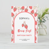 Süßes Erdbeeren & Blossom Einladung (Stehend Vorderseite)