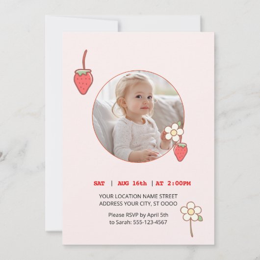 Süßes Erdbeeren & Blossom Einladung (Rückseite)