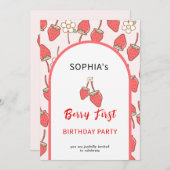 Süßes Erdbeeren & Blossom Einladung (Vorne/Hinten)