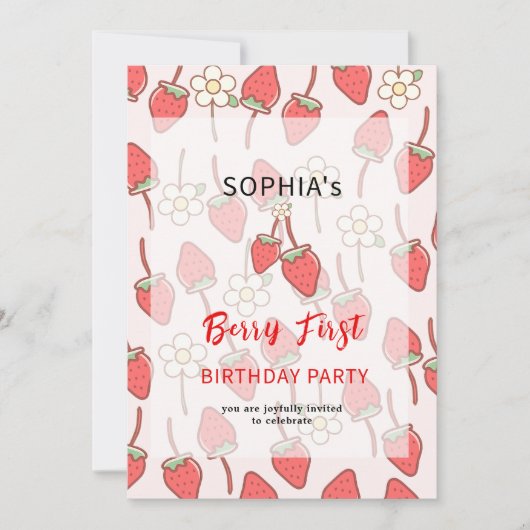 Süßes Erdbeeren & Blossom Einladung (Vorderseite)