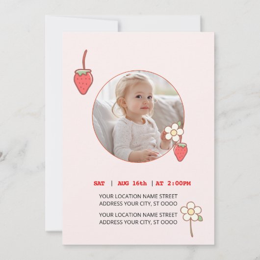 Süßes Erdbeeren & Blossom Einladung (Rückseite)