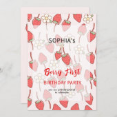Süßes Erdbeeren & Blossom Einladung (Vorne/Hinten)