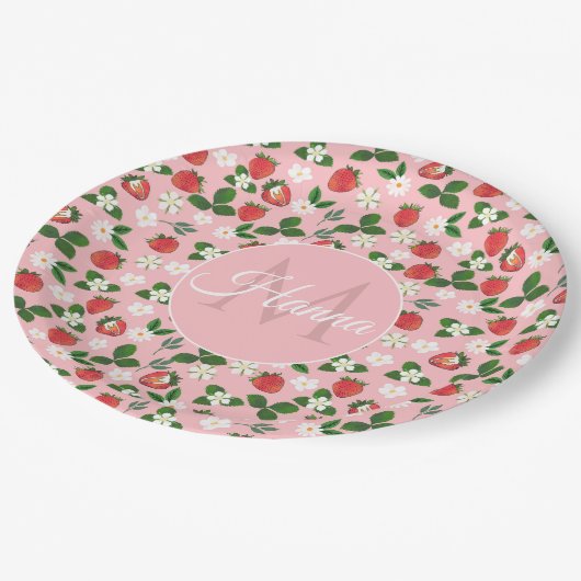 Süßes Erdbeeren Blume Wasserfarben Pappteller (Schrägansicht)