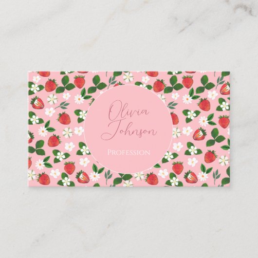 Süßes Erdbeeren Blume Wasserfarben Visitenkarte (Vorderseite)