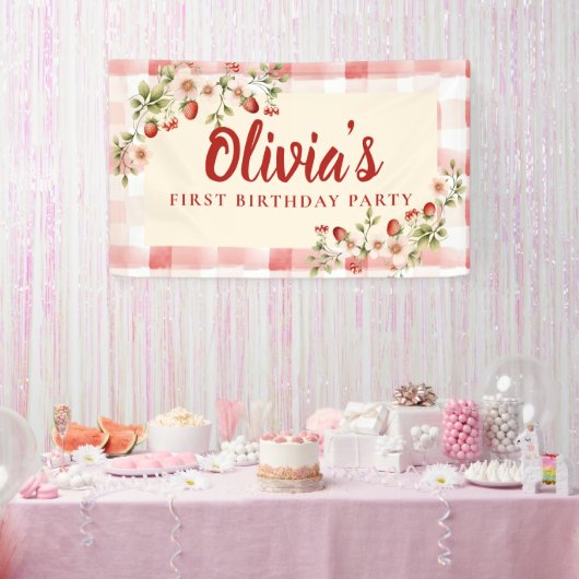 Süßes Erdbeeren-Blumen-Geburtstagsbanner Banner (Party)
