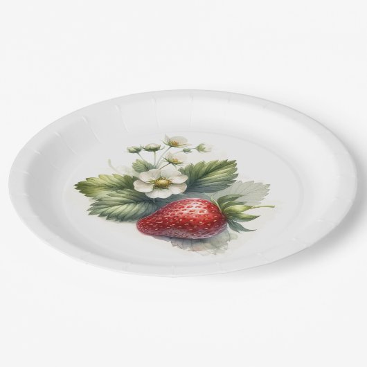 Süßes Erdbeeren und Blume Pappteller (Schrägansicht)