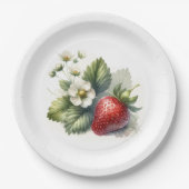 Süßes Erdbeeren und Blume Pappteller (Vorderseite)