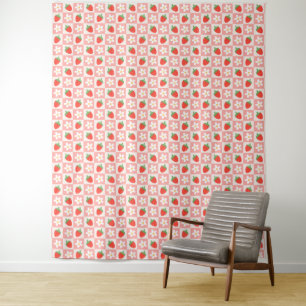 Süßes Erdbeeren und Blume Tapestry Wandteppich