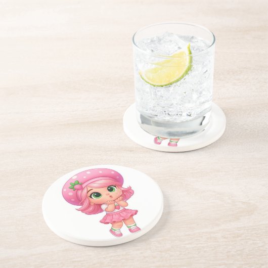 Süßes Erdbeermädchen Chibi Getränkeuntersetzer (Seite)