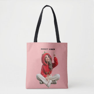 Süßes Erdbeermädchen mit Hoodie und süßen Vibes Tasche
