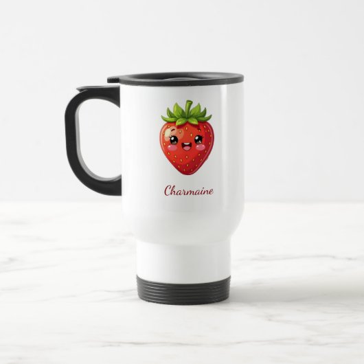 Süßes Erdbeermonogramm kawaii Reisebecher (Links)