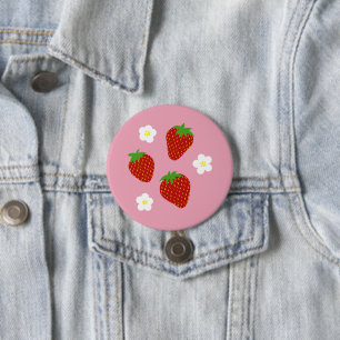 Süßes Erdbeermuster auf rosa Hintergrund Button