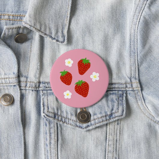 Süßes Erdbeermuster auf rosa Hintergrund Button (Beispiel)