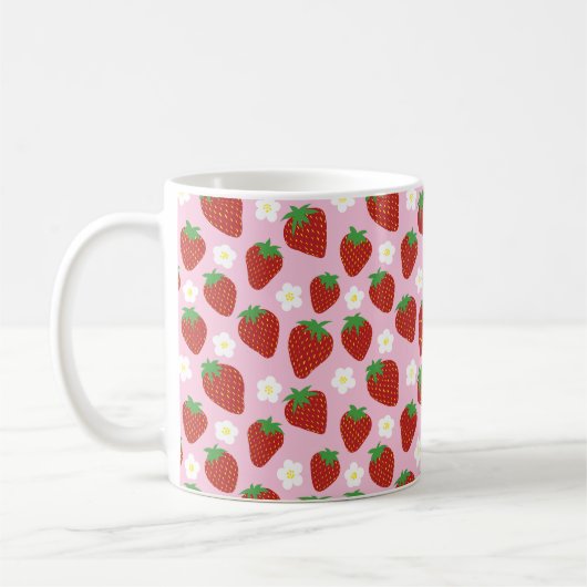 Süßes Erdbeermuster auf rosa Hintergrund Kaffeetasse (Links)