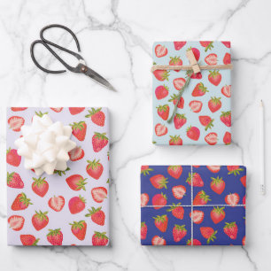 Süßes Erdbeermuster Geschenkpapier Set