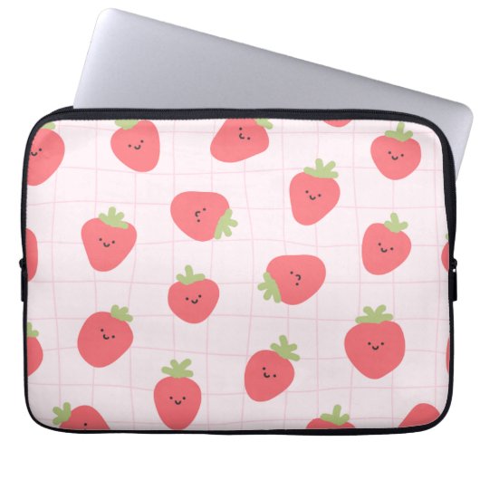 Süßes Erdbeermuster – Kawaii Erdbeere Laptopschutzhülle (Vorderseite)