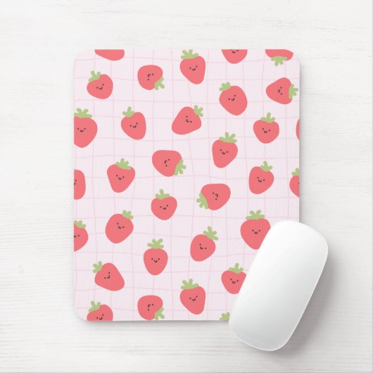 Süßes Erdbeermuster – Kawaii Erdbeere Mousepad (Mit Mouse)