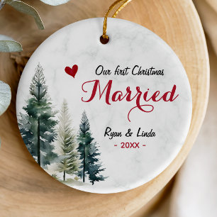 Süßes erstes verheiratetes Weihnachten rotes Herz Keramik Ornament