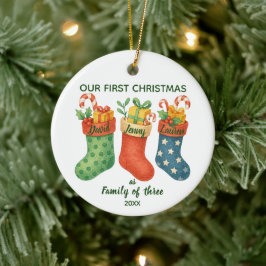 Süßes erstes Weihnachten Familie mit drei Personen Keramik Ornament