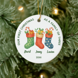 Süßes erstes Weihnachten Familienfoto zu dritt Keramik Ornament