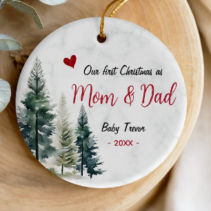 Süßes erstes Weihnachten Mama und Papa rotes Herz Keramik Ornament