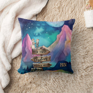 Süßes erstes Weihnachten Paar Frischvermählte Berg Kissen