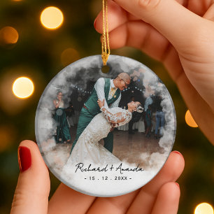 Süßes erstes Weihnachten verlobtes verblasstes Fot Keramik Ornament
