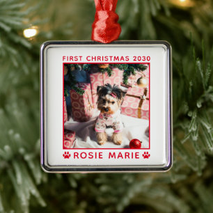 Süßes erstes Weihnachts-Hund-Foto-Name-Jahr indivi Ornament Aus Metall