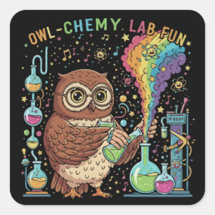Süßes Eulen-Chemie-Labor Spaß   Nerdy Wissenschaft Quadratischer Aufkleber