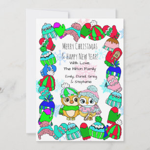 Süßes Eulenpaar auf einem Baumzweig Weihnachten