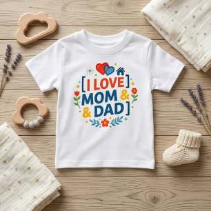 Süßes Familengeschenk I Love Mom And Dad Bedruck Baby T-shirt