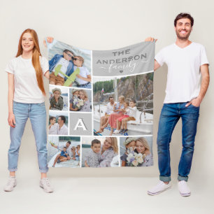Süßes Familienmonogramm-Fotocollage Fleecedecke