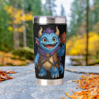 Süßes Fantasy-Monster mit D20-Würfel T-Shirt Thermobecher
