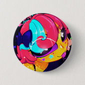 Süßes farbenfrohes Anime-Mädchen-Button Button (Vorderseite)