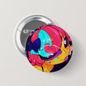 Süßes farbenfrohes Anime-Mädchen-Button Button (Vorne & Hinten)